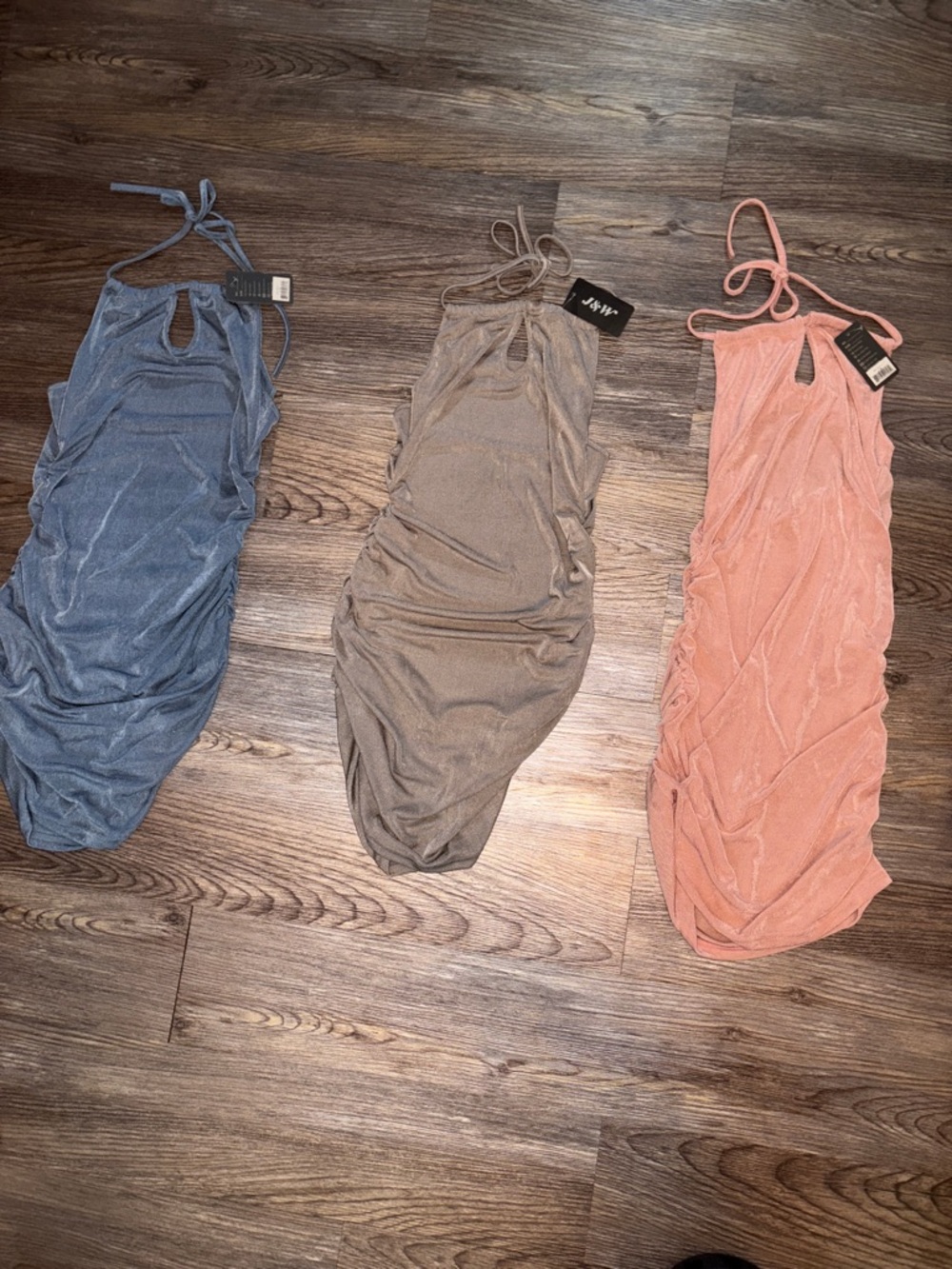 New With Tags, Halter Ruched Bodycon Dress - Blue, Taupe, Rose